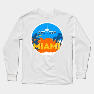 Vintage plane travel. Retro Miami travel badge Long Sleeve T-Shirt